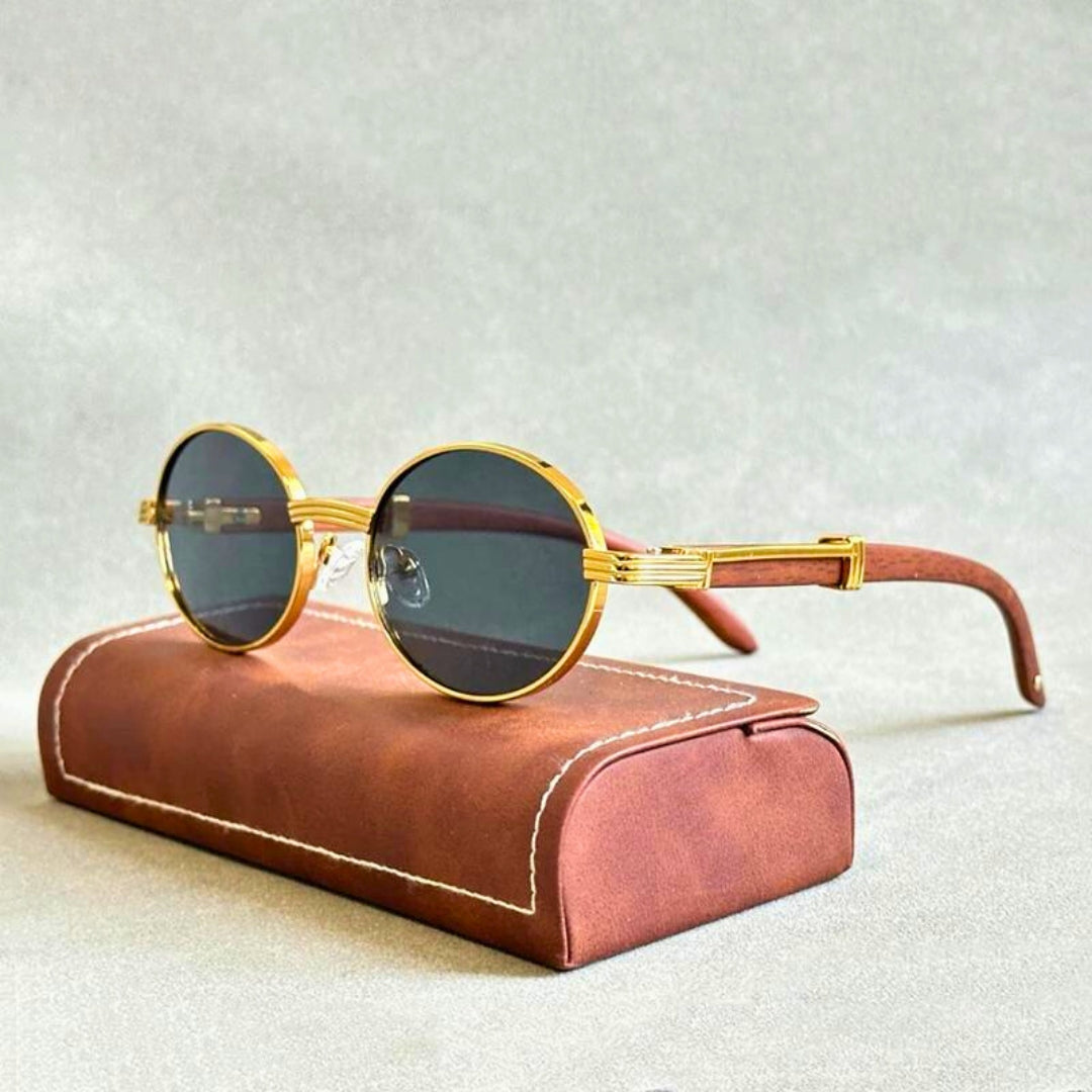 Sunglasses Round Wooden Temples UV400 Protection