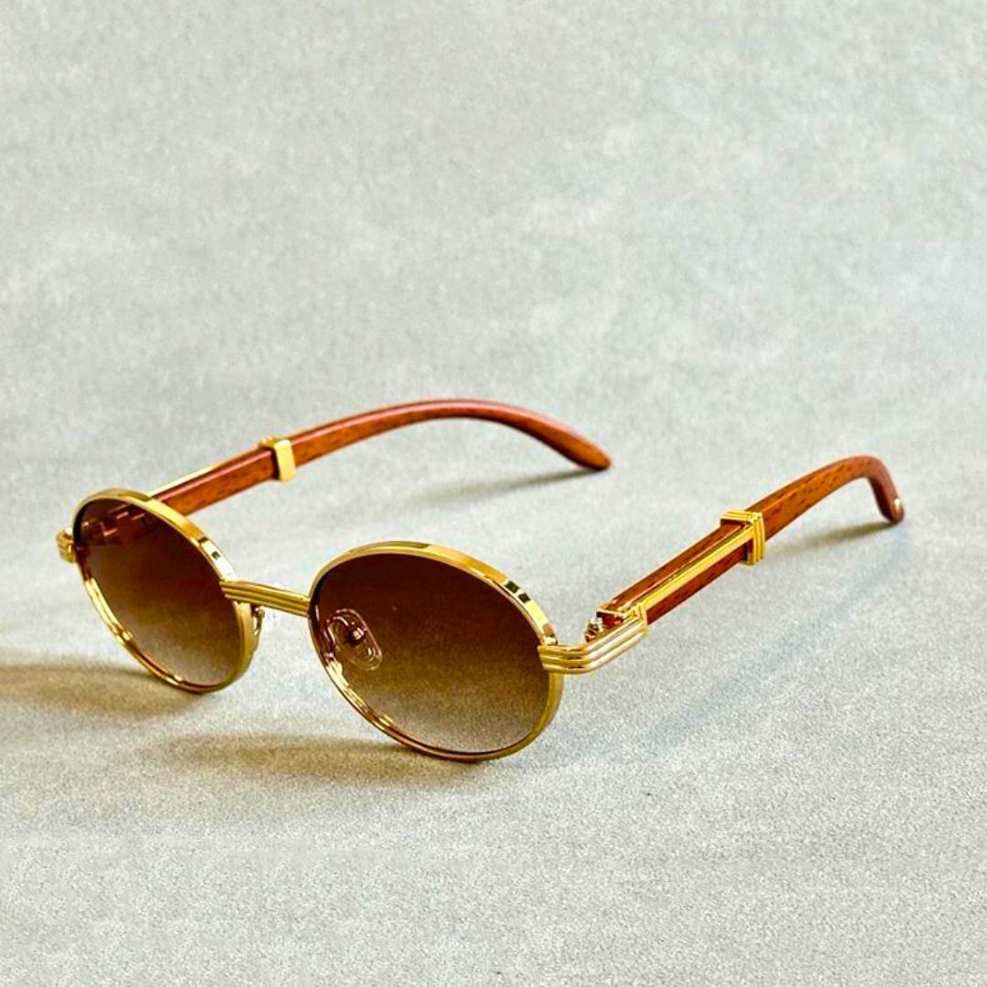 Sunglasses Round Wooden Temples UV400 Protection