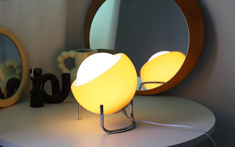 Table Lamp Frosted Glass Globe Tiltable Warm LED Included