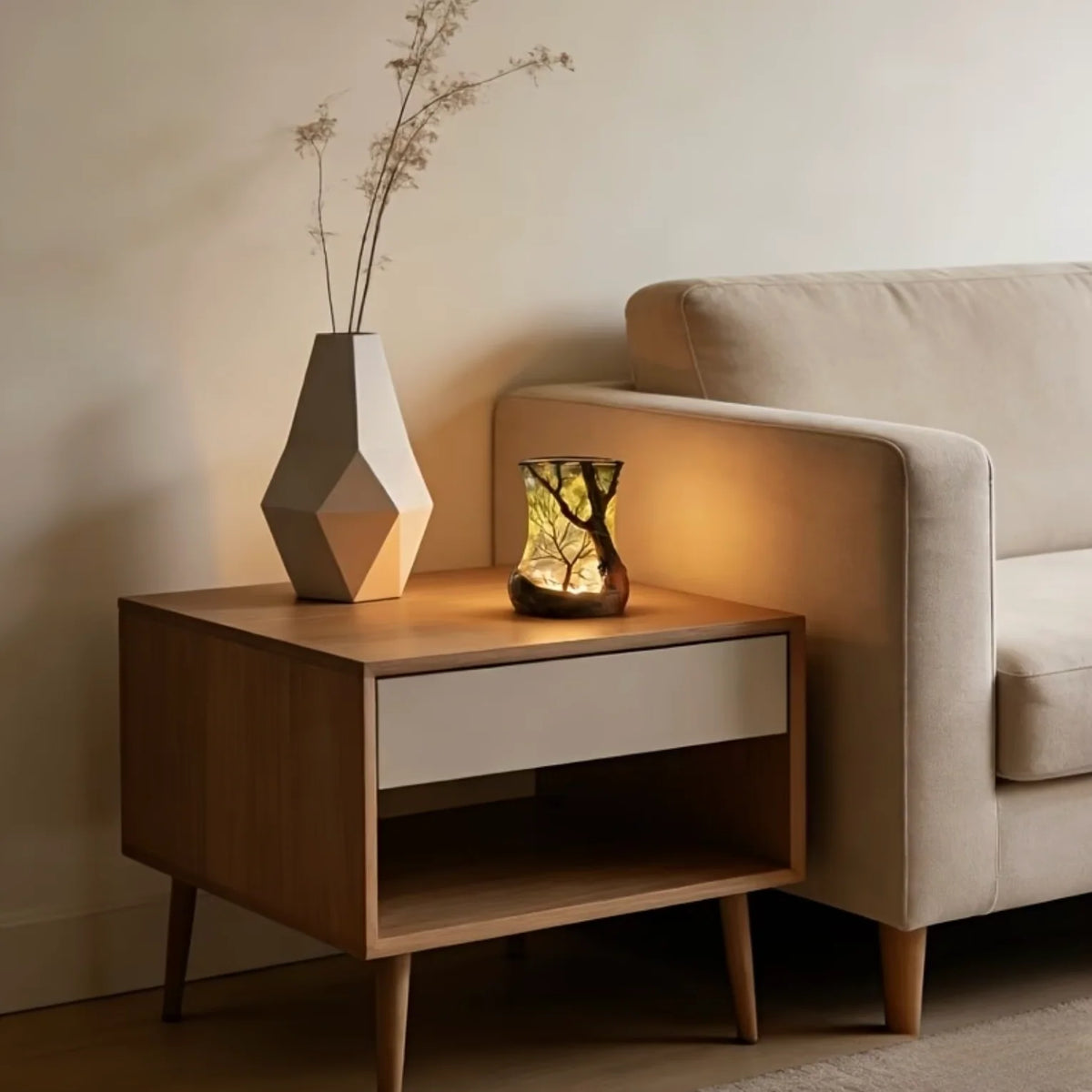 Table Lamp Tree Shadow Projection Warm White Battery Operated