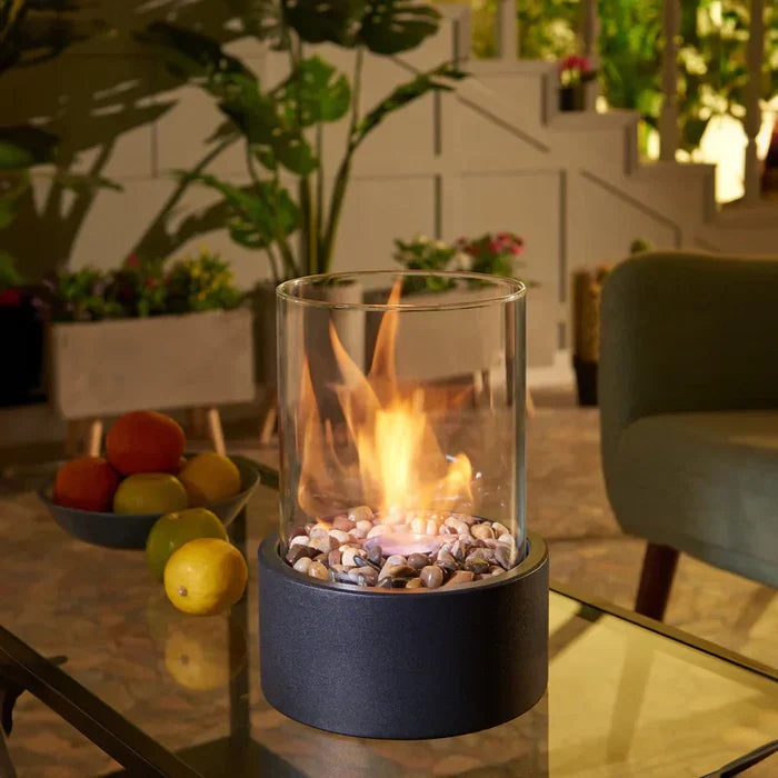 Tabletop Fire Lantern Borosilicate Glass Powder-Coated Steel