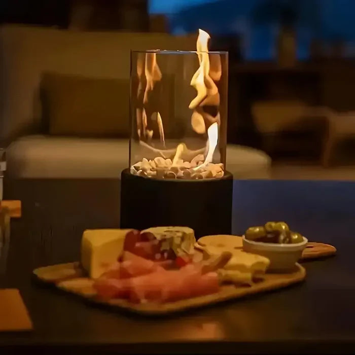 Tabletop Fire Lantern Borosilicate Glass Powder-Coated Steel