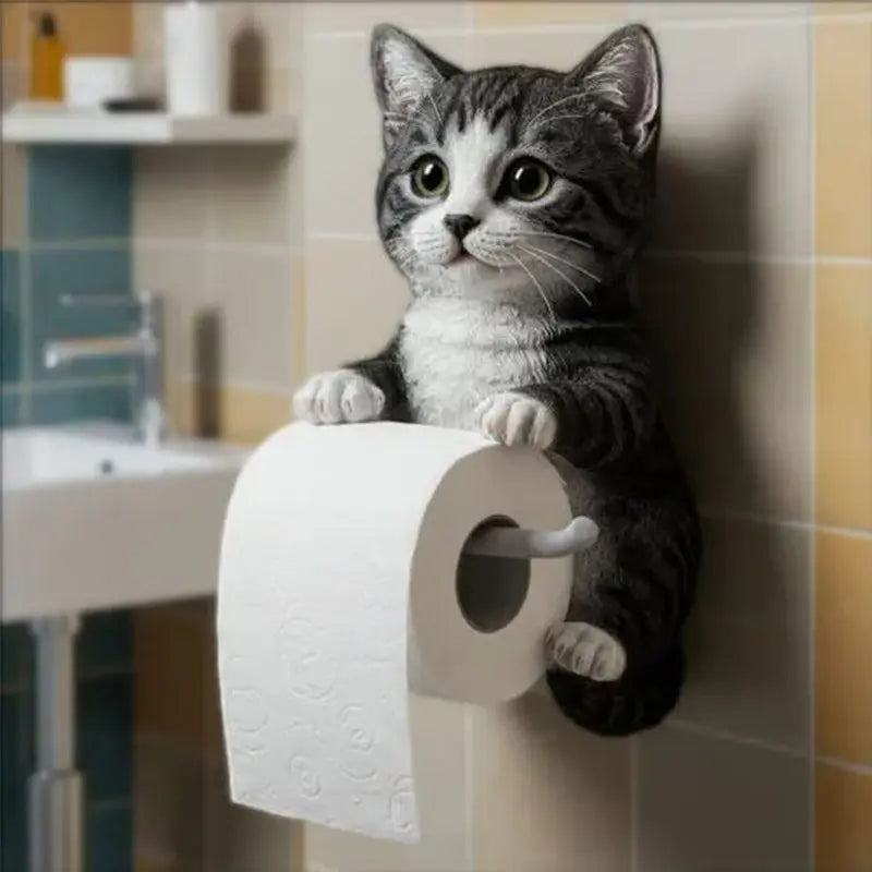 Toilet Paper Holder Cat Design Resin Wall-Mounted Space-Saving