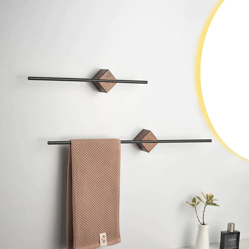 Towel Rack Wood & Stainless Steel Slim Wall-Mount
