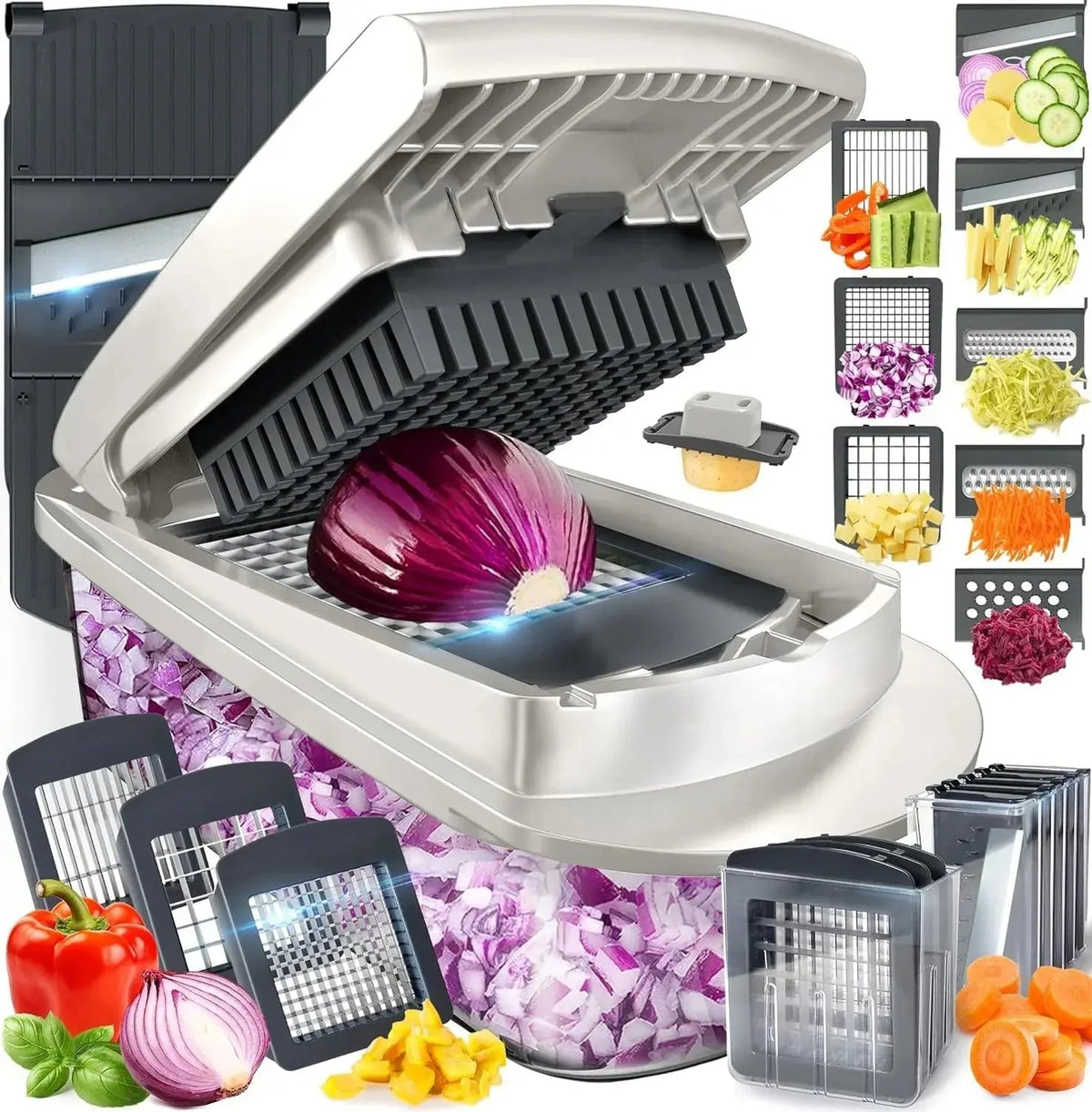 Vegetable Slicer 8 Blades Stainless Steel Collection Box