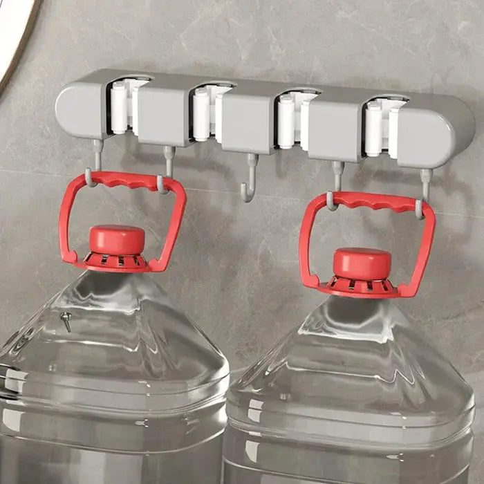 Wall Mount Broom & Mop Holder Four-Handle Space-Saving