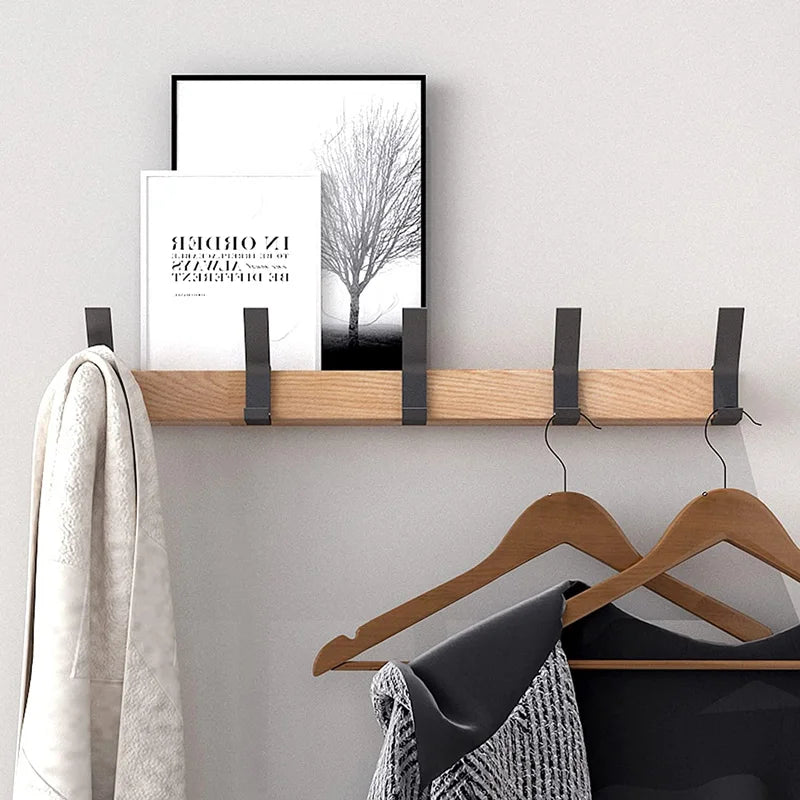 Wall-Mounted Coat Rack Five Double Hooks Solid Wood Base