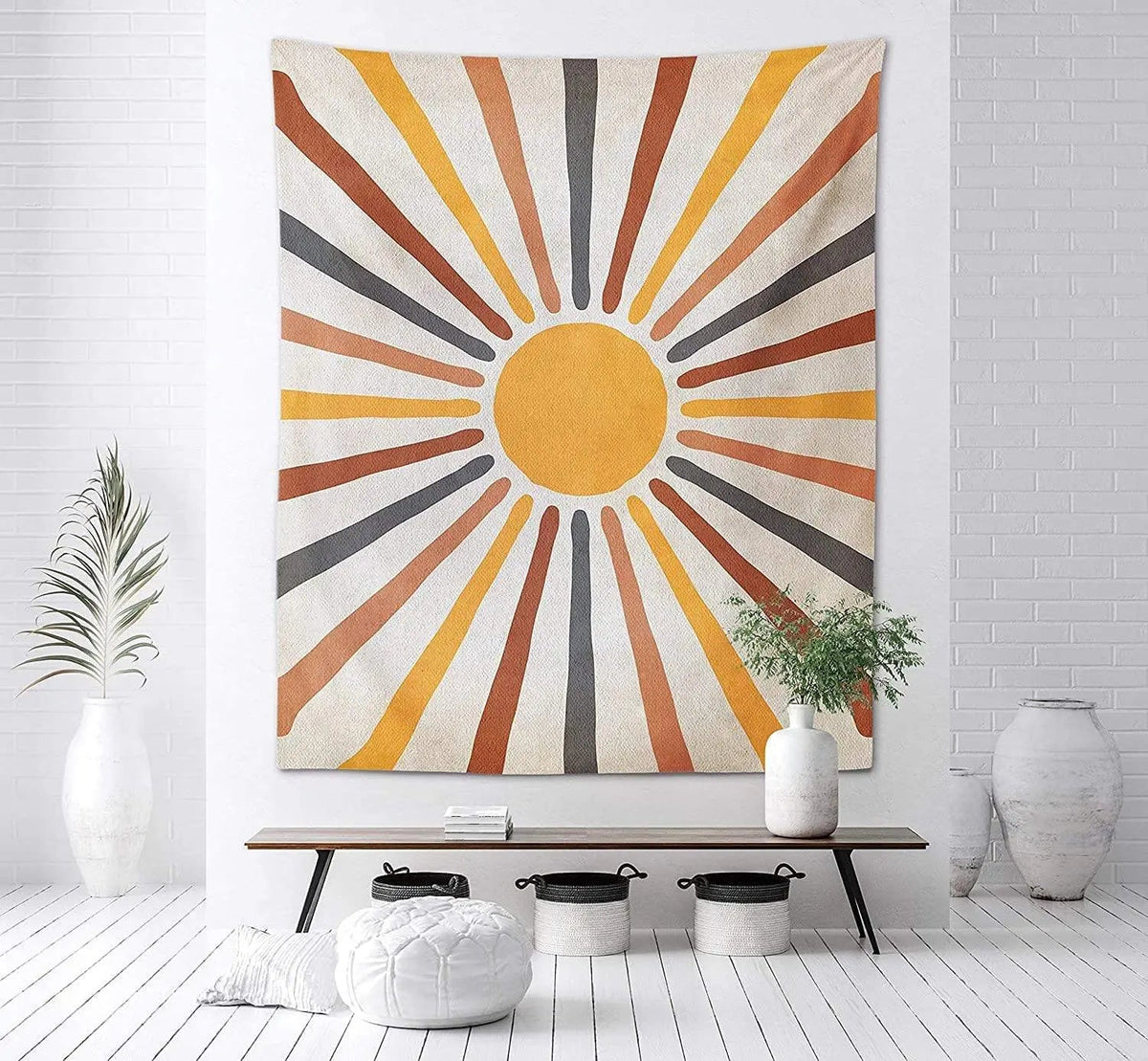 Wall Tapestry Sun Motif Cotton Blend Easy To Hang