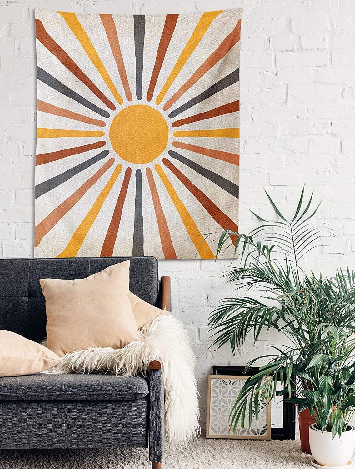 Wall Tapestry Sun Motif Cotton Blend Easy To Hang