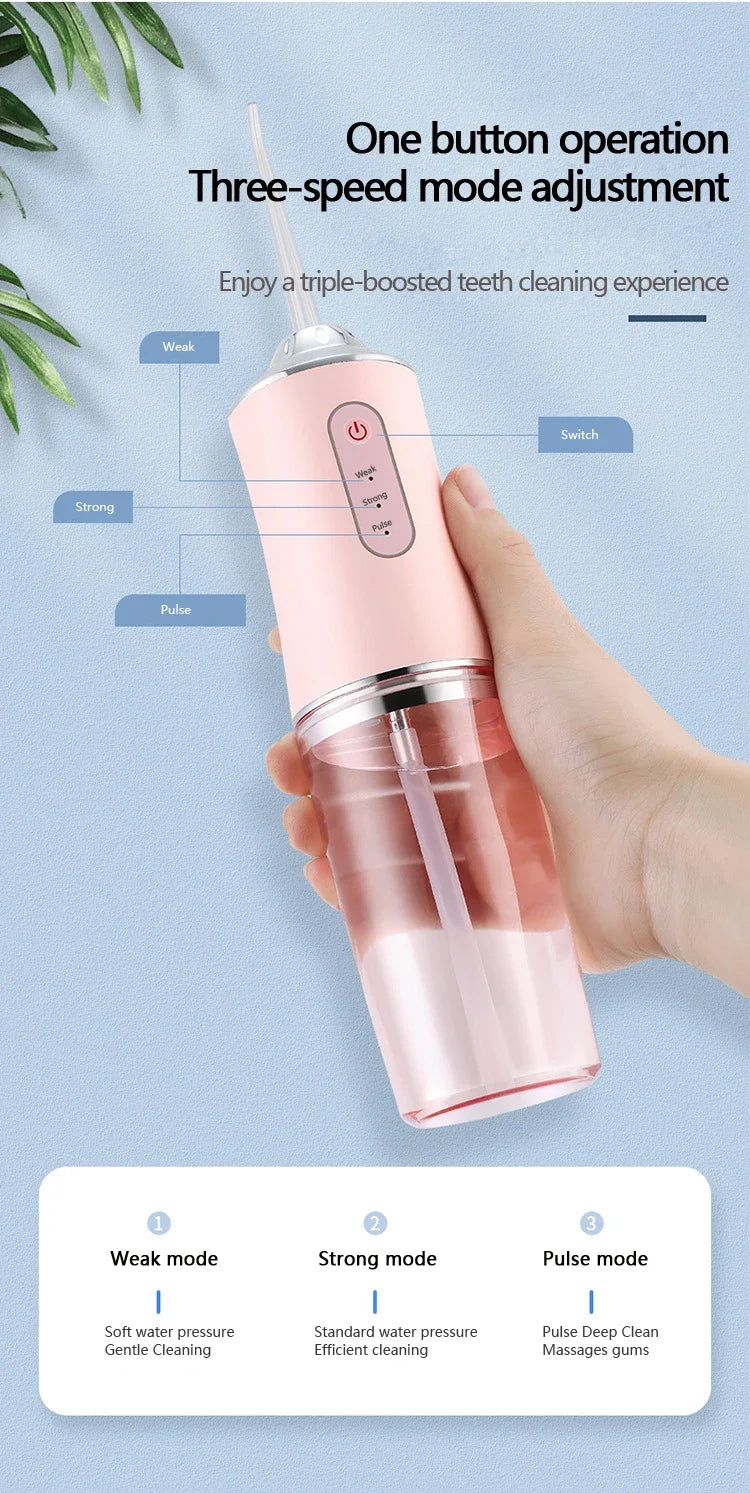 Water Flosser 220ml Tank Adjustable Pressure IPX7 Waterproof