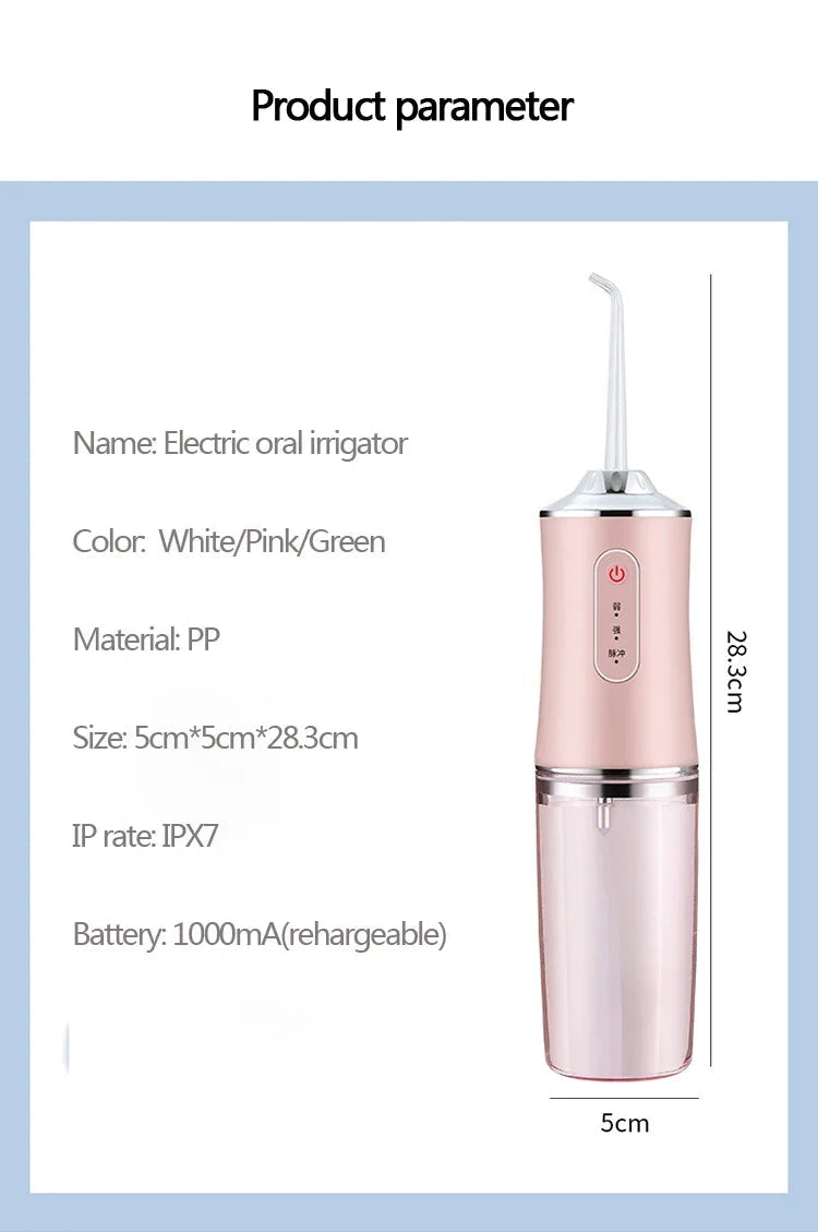 Water Flosser 220ml Tank Adjustable Pressure IPX7 Waterproof