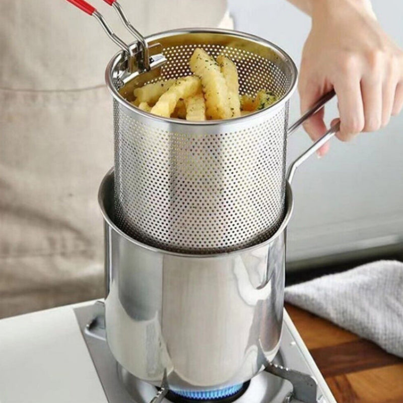 Stainless Steel Frying Pot with Removable Basket & Handle