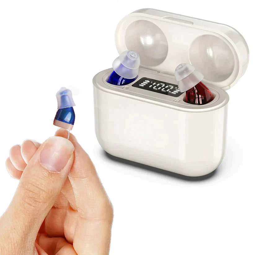 Compact Audio Enhancer | Wireless In-Ear Design with Charging Case | Customizable Sound Levels