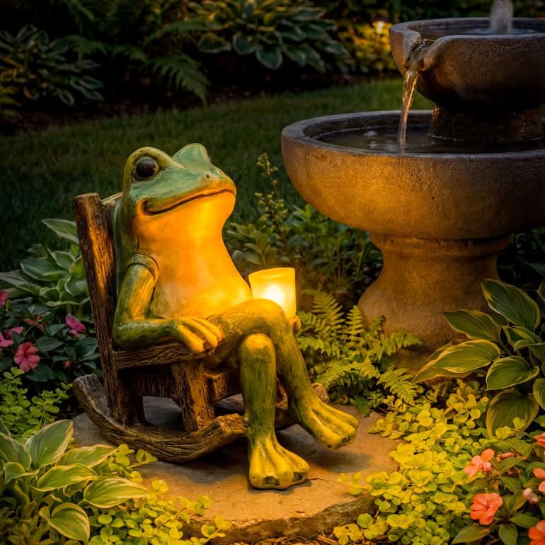 Luminous Frog Garden Statue with Solar-Powered Illumination