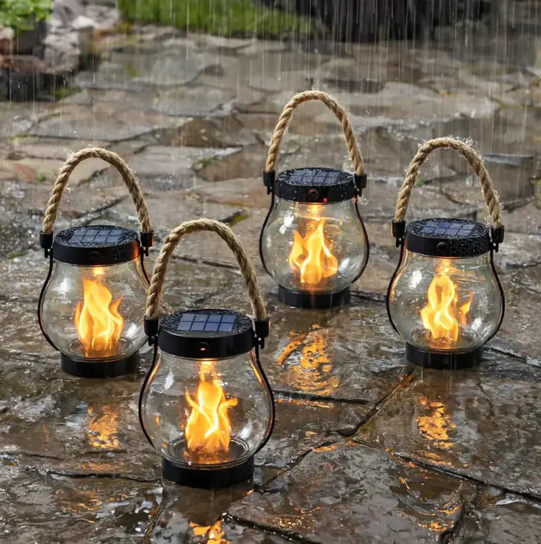 Solar Lantern with Flickering Flame Effect for Outdoor Spaces