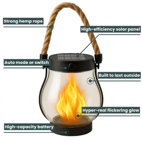 Solar Lantern with Flickering Flame Effect for Outdoor Spaces