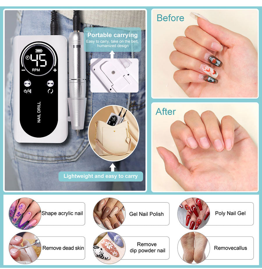 Compact Electric Nail Grooming Tool with 45000RPM Motor
