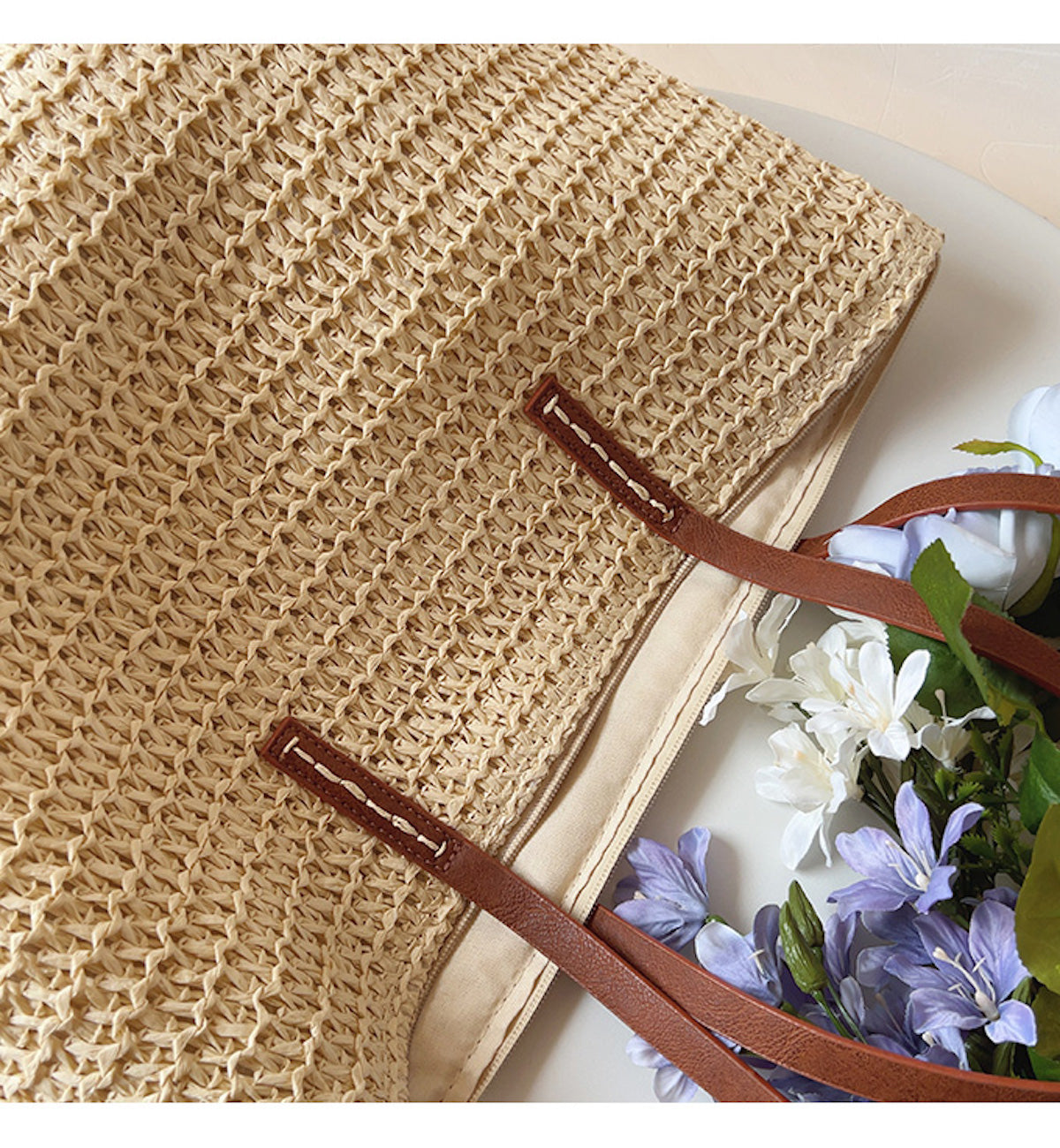 Chic Woven Beach Tote with Durable Leather Handles