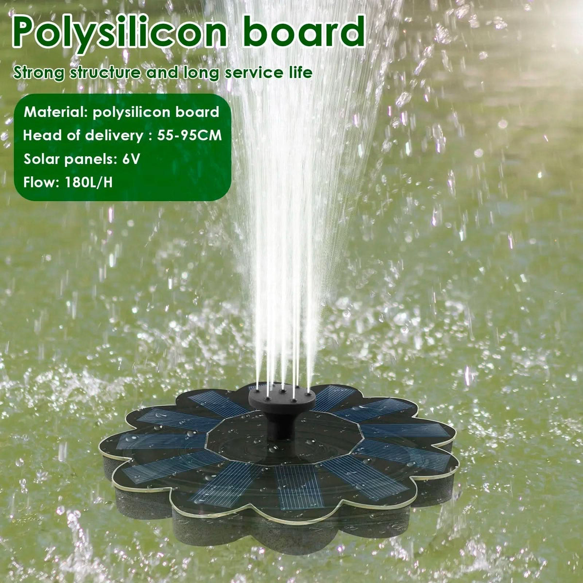 EcoStream - Solar-Powered Water Fountain with 5 Nozzle Options