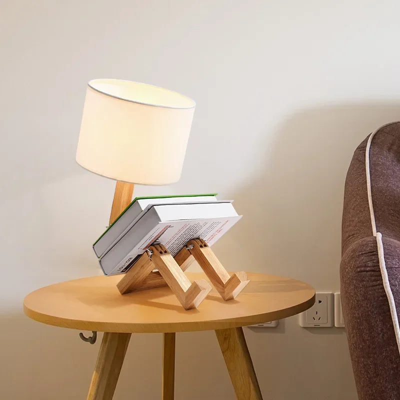 Wooden Table Lamp with Adjustable Height