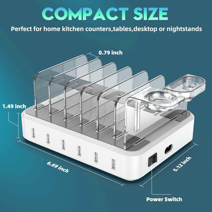 PowerHub 6-Port USB Charging Dock – 60W Multi-Device Organizer