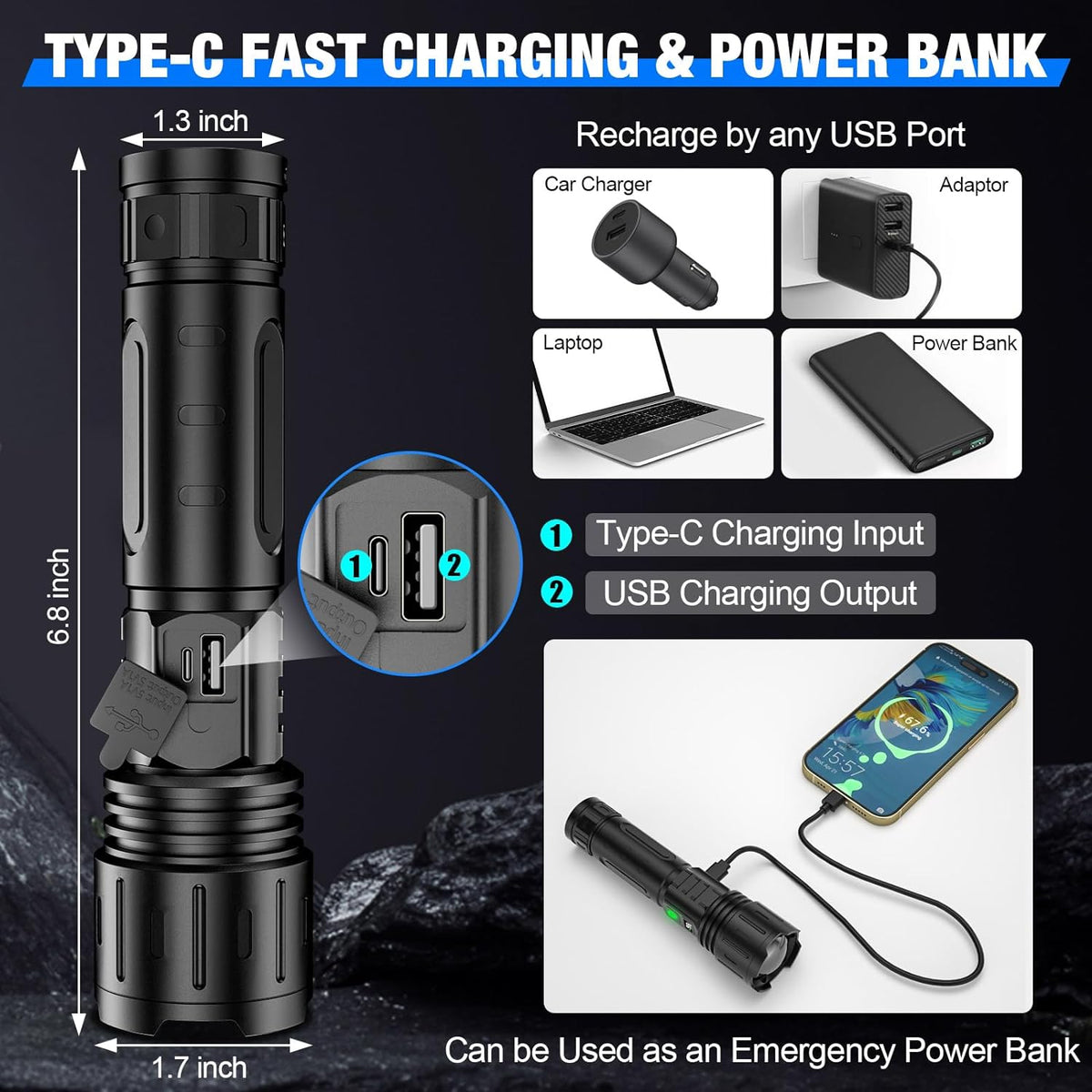 Ultra-Powerful Tactical Light with Power Bank Feature