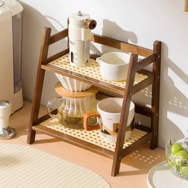 2-Tier Shelf Organizer Bamboo Open Slatted Space-Saving