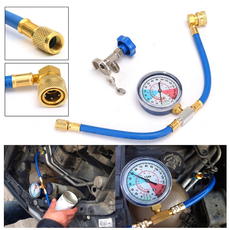 Air Conditioning Recharge Hose Pressure Gauge & Quick-Connect