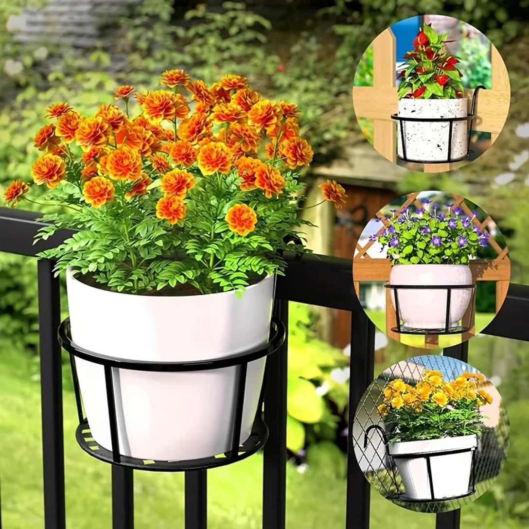 Balcony Railing Planters Hook-On Black Iron Set of 3