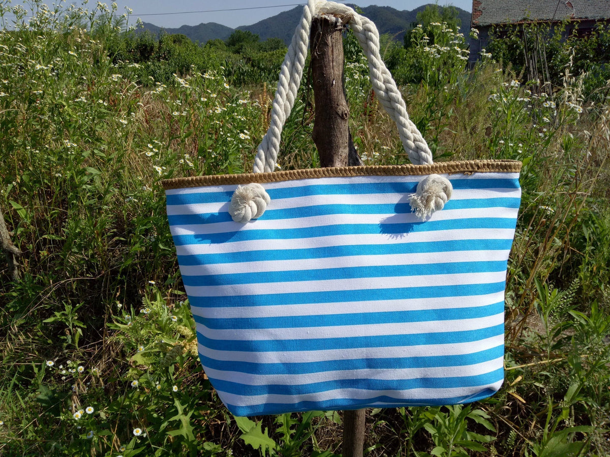 Beach Bag Striped Rope Handles & Spacious Interior