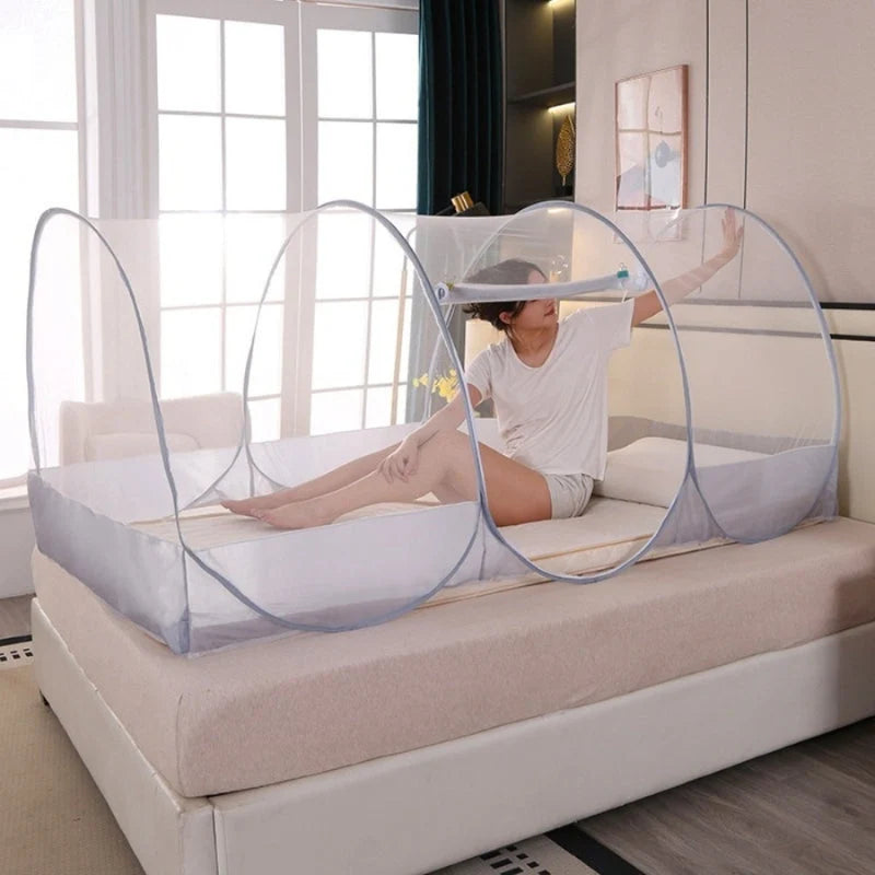 Bed Mosquito Net Pop-Up Foldable Zippered Polyester