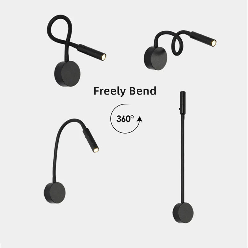 Bedside LED Wall Lamp Flexible Gooseneck Touch Switch 3000/4000/6000K