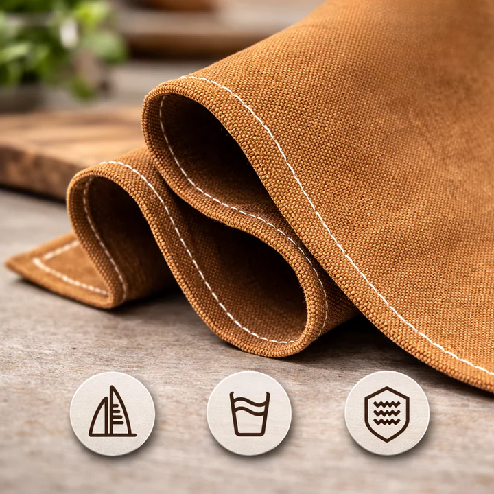Canvas Work Apron Cross-Back Straps Multiple Pockets Leather Trim