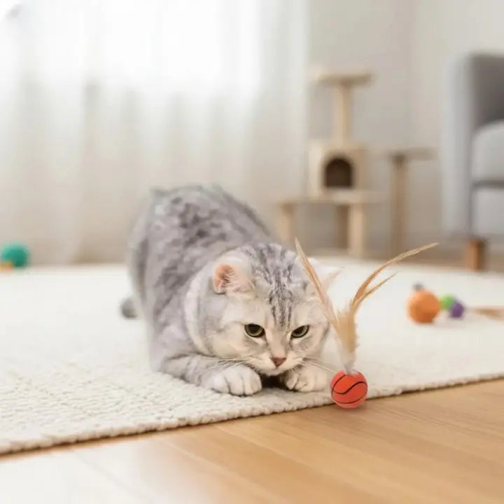 Cat Toy Interactive Battery-Free Silicone & Natural Feathers