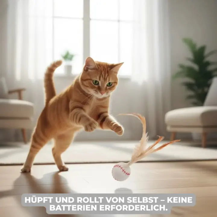 Cat Toy Interactive Battery-Free Silicone & Natural Feathers