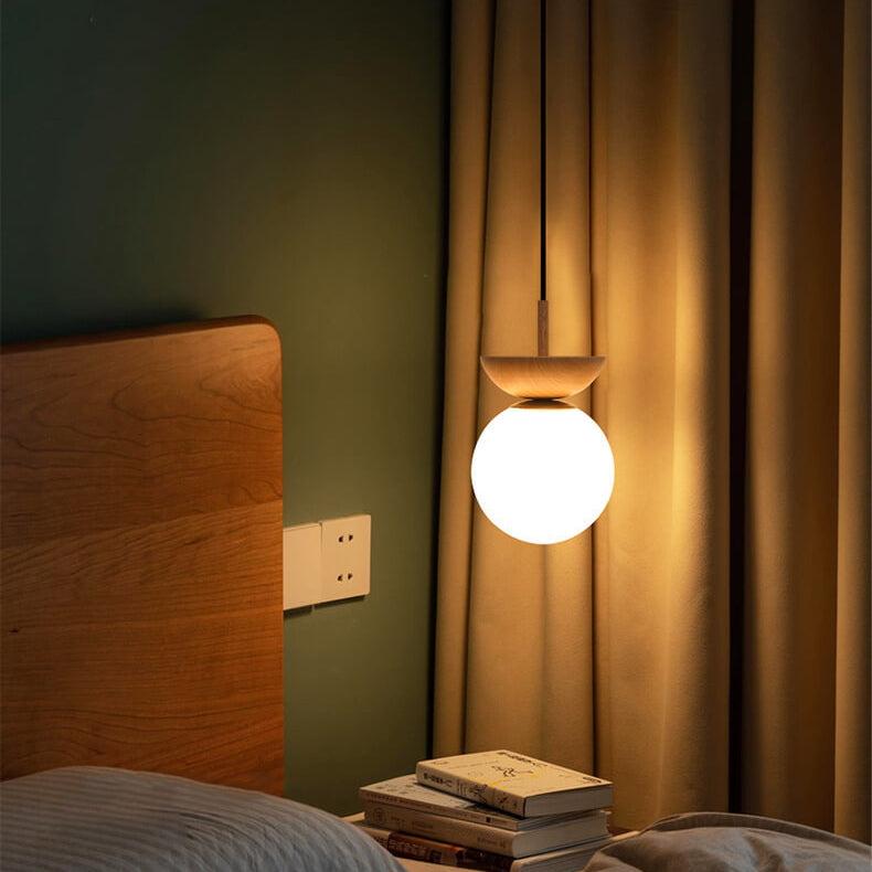 Ceiling Light Semi-Recessed Glass Globe Wood Finish