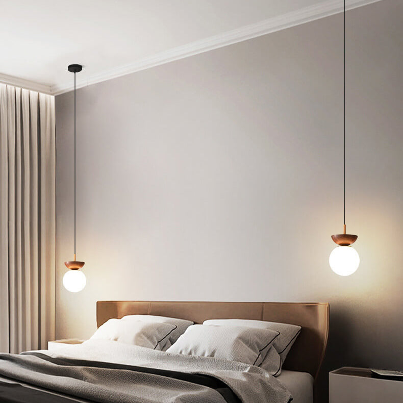 Ceiling Light Semi-Recessed Glass Globe Wood Finish