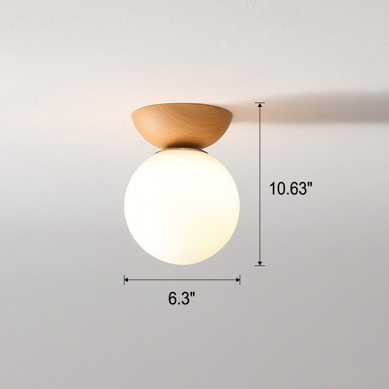 Ceiling Light Semi-Recessed Glass Globe Wood Finish