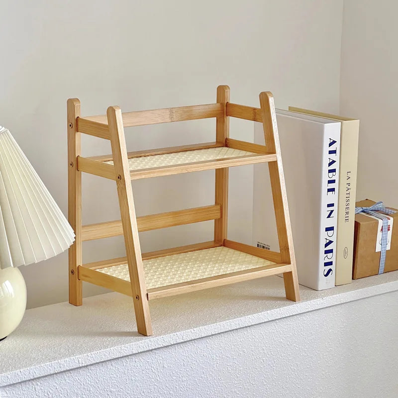 Countertop Shelf 2-Tier Bamboo Slatted A-Frame