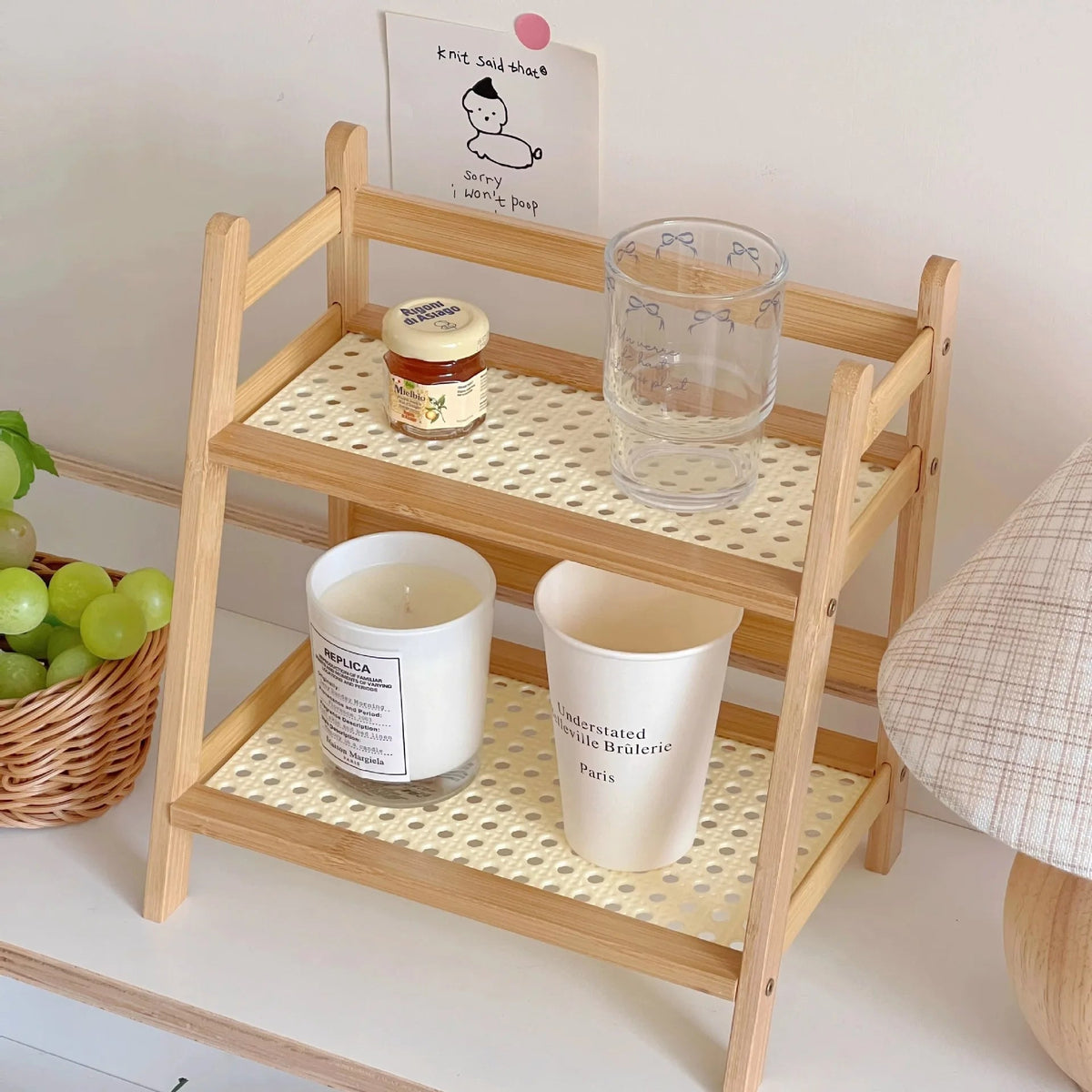 Countertop Shelf 2-Tier Bamboo Slatted A-Frame