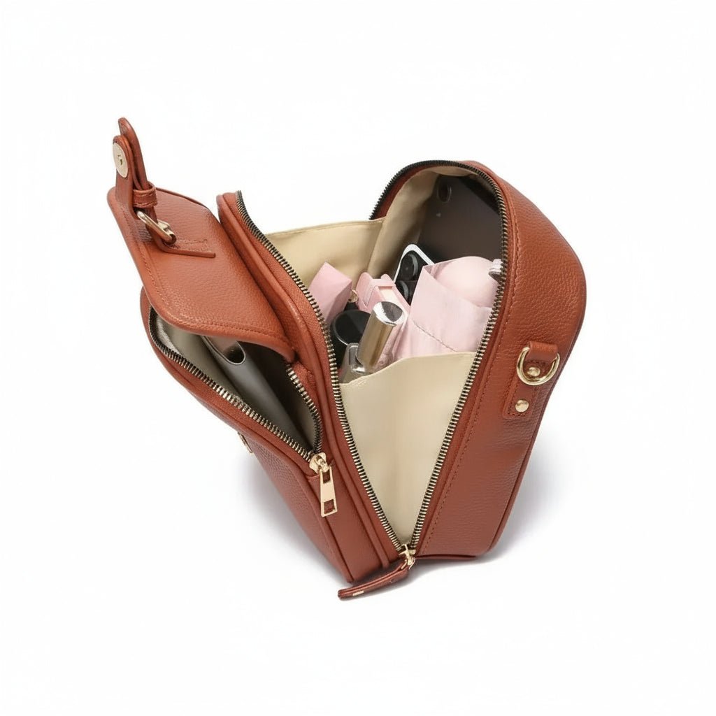 Crossbody Bag Grained Faux Leather Multiple Pockets