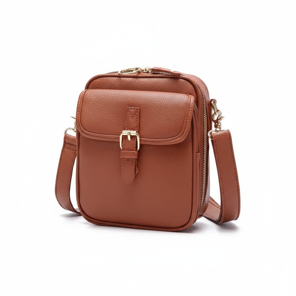 Crossbody Bag Grained Faux Leather Multiple Pockets