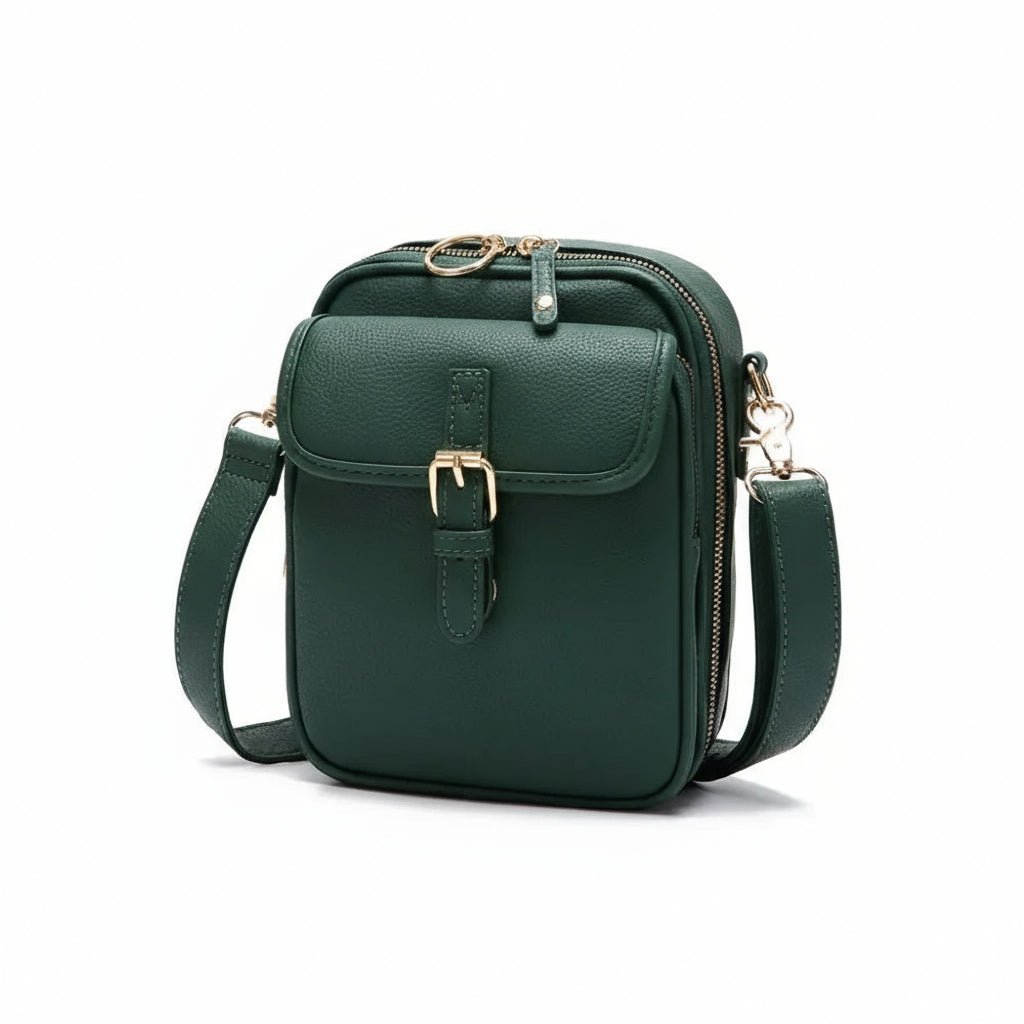 Crossbody Bag Grained Faux Leather Multiple Pockets