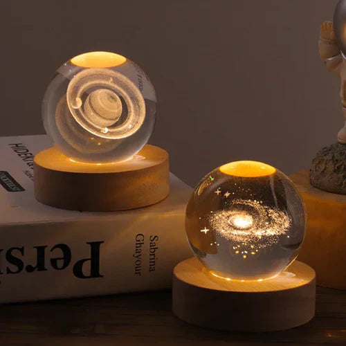 Crystal Ball Night Light 3D Engraved Warm White USB-Powered