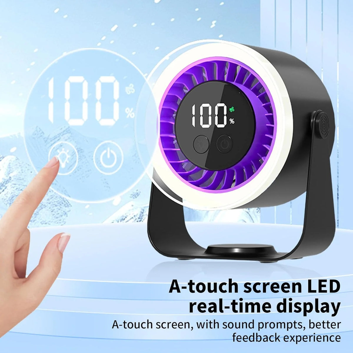 Desk Fan Ultra-Quiet 10 Speeds USB-C Rechargeable 10H