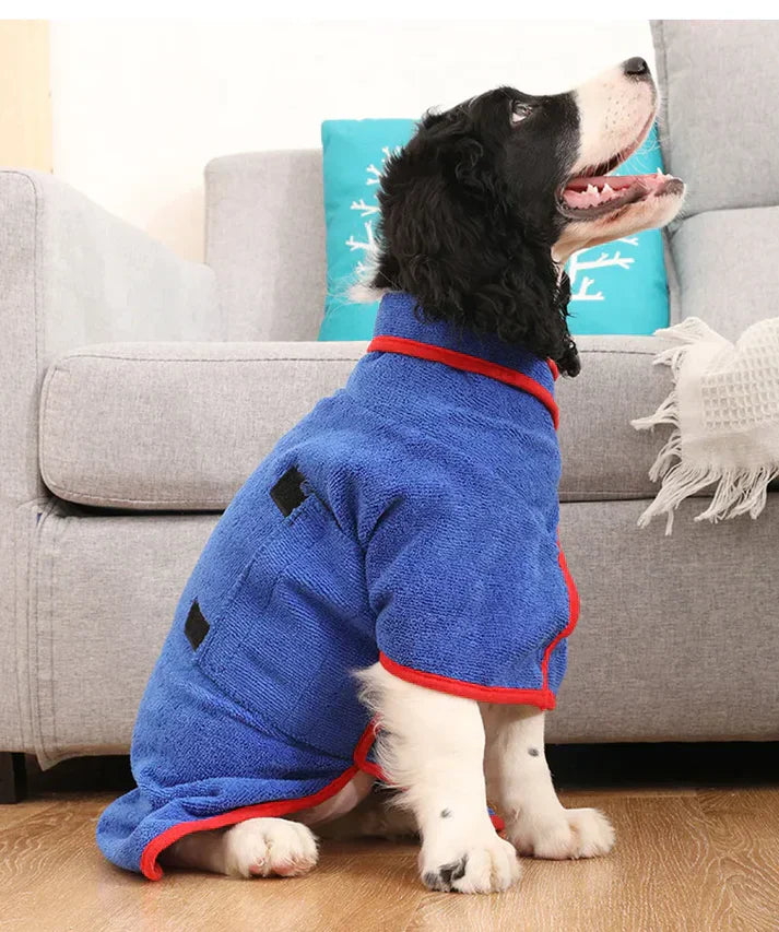 Dog Bathrobe Super-Absorbent Polyester Blend Velcro Closure & Adjustable Collar