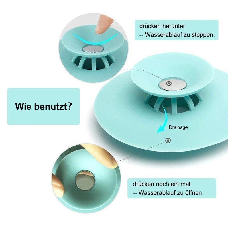 Drain Stopper Silicone Push-Button Seal & Hair Strainer