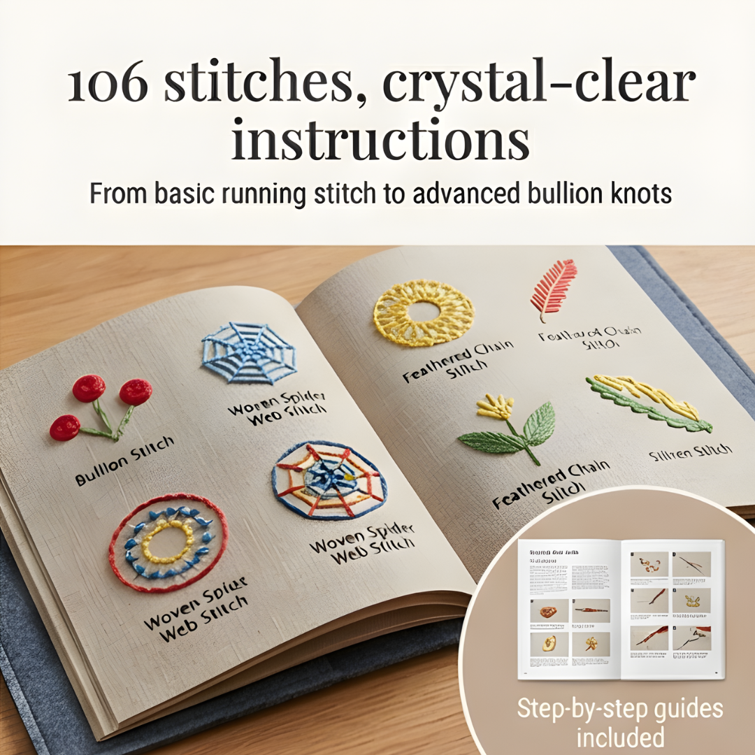 Embroidery Kit 106 Stitches Removable Linen Pages & Hoop