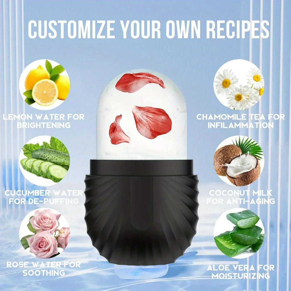 Facial Ice Roller Reusable Silicone Ergonomic Handle & Storage Case