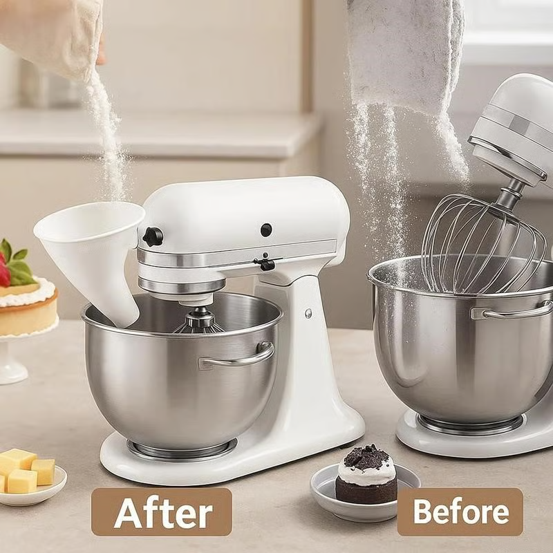 Flour Funnel Mixer Attachment Wide Mouth & Guided Spout